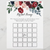ブルガンディピンクネイビーフローラブライダルビンゴゲーム (正面)