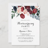 ブルガンディピンクネイビーフローラ引っ越し祝いパーティーパーティー 招待状 (正面)