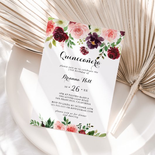 ブルガンディピンクパープル春フローラキンセアニラ 招待状