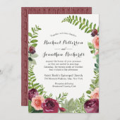 ブルガンディピンクファンタジーフローラ結婚式招待状 招待状 (正面/裏面)