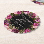 ブルガンディピンクフローラグリッターブラック誕生日 ペーパーコースター (アングル)