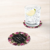 ブルガンディピンクフローラグリッターブラック誕生日 ペーパーコースター (インサイチュ)