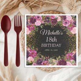 ブルガンディピンクフローラグリッターブラック18誕生日 スタンダードランチョンナプキン