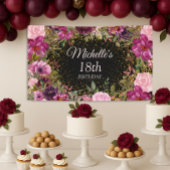 ブルガンディピンクフローラグリッターブラック18誕生日 横断幕