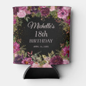 ブルガンディピンクフローラグリッターブラック18誕生日 缶クーラー (正面)