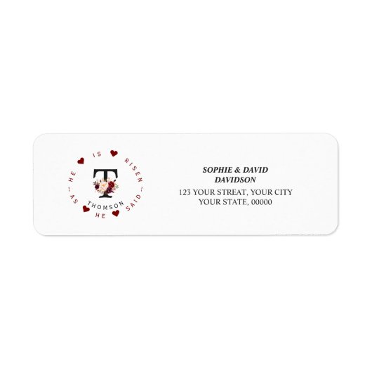 ブルガンディピンクフローラモノグラム差出人住所ラベル ラベル (正面)