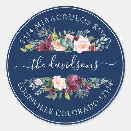 ブルガンディピンクフローラ差出人住所封筒用シール ラウンドシール