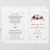 ブルガンディピンクフローラ金ゴールドグリッター結婚式 プログラム (正面/裏面)