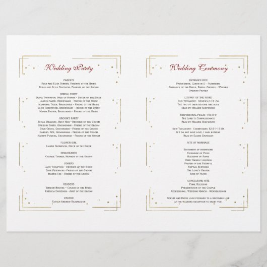 ブルガンディピンクフローラ金ゴールドグリッター結婚式 プログラム (裏面)