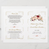 ブルガンディピンクフローラ金ゴールドグリッター結婚式 プログラム (正面/裏面)