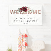 ブルガンディピンクフローラ金ゴールド歓迎ブライダルシャワー 横断幕 (インサイチュ)