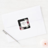 ブルガンディピンクローズフローラブラックハッピーバースデー スクエアシール (封筒)