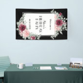 ブルガンディピンクローズフローラブラックハッピーバースデー 横断幕 (トレードショー)