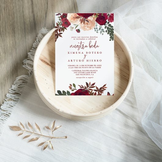 ブルガンディピンク赤面フローラヌエストラボダ結婚ズ 招待状