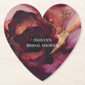 ブルガンディピンク金ゴールドフローラブライダルシャワー ペーパーコースター (正面)