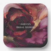ブルガンディピンク金ゴールドフローラブライダルシャワー ペーパープレート (正面)