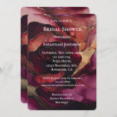 ブルガンディピンク金ゴールドフローラブライダルシャワー 招待状 (正面/裏面)
