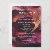 ブルガンディピンク金ゴールドフローラブライダルシャワー 招待状 (正面)