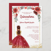 ブルガンディピンク金ゴールドフローラプリンセスキンセアニェラ 招待状 (正面/裏面)