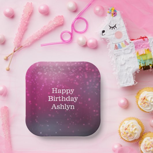 ブルガンディピンク《写真》ぼけ味ハート誕生日 ペーパープレート (パーティー)