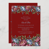 ブルガンディピーオンアンドブルーバラウェディングシャワー 招待状 (正面/裏面)