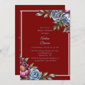 ブルガンディピーオンアンドブルーバラブライダルシャワー 招待状 (正面/裏面)