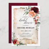 ブルガンディピーチコーラルピンクローゼスブライダルシャワー 招待状 (正面/裏面)