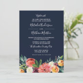 ブルガンディピーチネイビーウォーターフローラ結婚ズ 招待状 (スタンド正面)