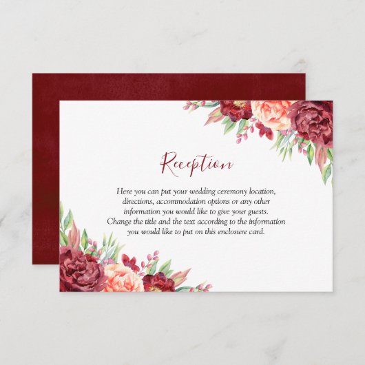ブルガンディピーチバラウォーターカラーフローラ結婚ズ エンクロージャーカード (正面/裏面)