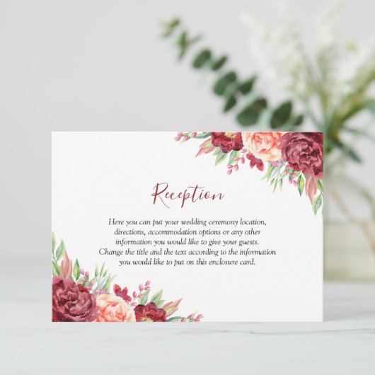 ブルガンディピーチバラウォーターカラーフローラ結婚ズ エンクロージャーカード (スタンド正面)