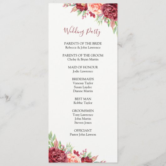 ブルガンディピーチバラウォーターカラーフローラ結婚ズ プログラム (裏面)