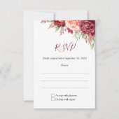 ブルガンディピーチバラウォーターカラーフローラ結婚ズ 出欠カード (正面)