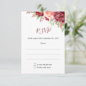 ブルガンディピーチバラウォーターカラーフローラ結婚ズ 出欠カード (スタンド正面)