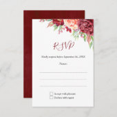 ブルガンディピーチバラウォーターカラーフローラ結婚ズ 出欠カード (正面/裏面)