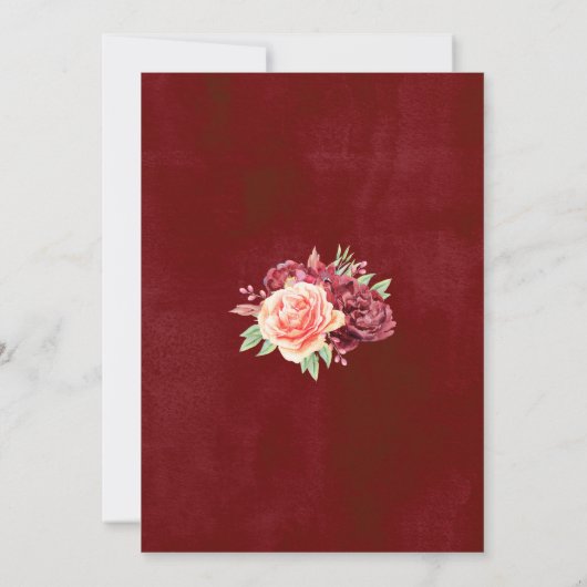 ブルガンディピーチバラウォーターカラーフローラ結婚ズ 招待状 (裏面)