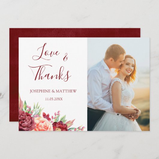 ブルガンディピーチバラフローラ結婚ズサンキューユー サンキューカード (正面/裏面)