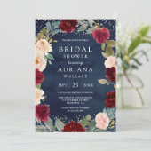ブルガンディピーチフローラネイビーブルーブライダルシャワー 招待状 (スタンド正面)
