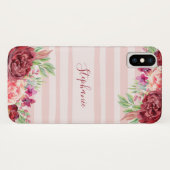 ブルガンディピーチフローラ赤面ストライプズモノグラム Case-Mate iPhoneケース (裏面(横))