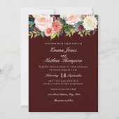 ブルガンディピーチボタニカルウォーターフローラ結婚ズ 招待状 (正面)