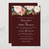 ブルガンディピーチボタニカルウォーターフローラ結婚ズ 招待状 (正面/裏面)