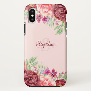 ブルガンディピーチ赤面フローラバラモノグラム iPhone XSケース