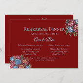 ブルガンディピーニーアンドブルーバラリハーサルディナー 招待状 (正面/裏面)