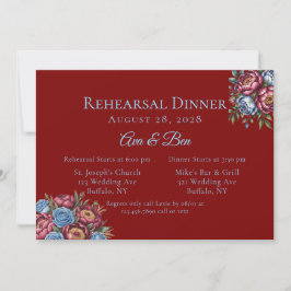 ブルガンディピーニーアンドブルーバラリハーサルディナー 招待状