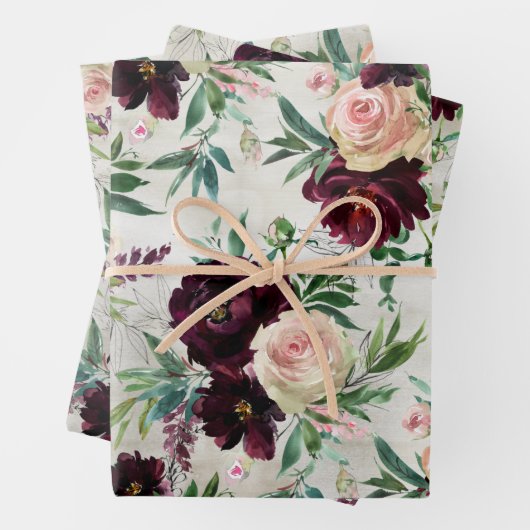 ブルガンディピーニー赤面ピンクモンディアルバラ ラッピングペーパーシート (インサイチュ)