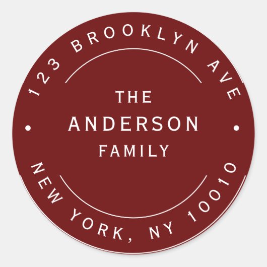ブルガンディファミリーネームラウンド差出人住所ラベル ラウンドシール (正面)