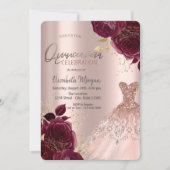 ブルガンディフラワーズバラ金ゴールドドレスキンセアニラ 招待状 (正面)