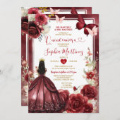 ブルガンディフラワーレッドプリンセスバタフライキンセアニラ 招待状 (正面/裏面)