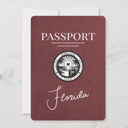 ブルガンディフロリダパスポート結婚式招待状 招待状 (裏面)