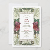 ブルガンディブライダルシャワー招待アールヌーボーバラ 招待状 (正面)