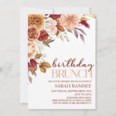 ブルガンディブラウンオレンジフローラ誕生日ブランチ 招待状 (正面)